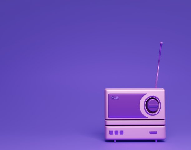 3d渲染紫色可爱的收音机，复古风格的控制按钮和紫色的背景。图片下载