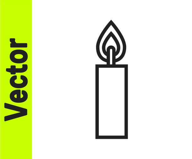 黑色线燃烧蜡烛图标孤立在白色图片下载