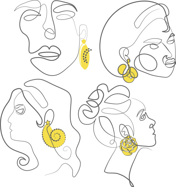 设置线艺术女孩肖像与耳环图片下载