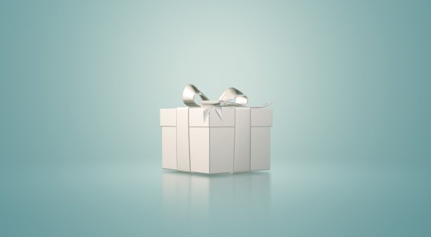 孤立的白色礼品包装。一个非常优雅，简单和美丽的礼品包装。惊喜礼物盒3d插图图片下载