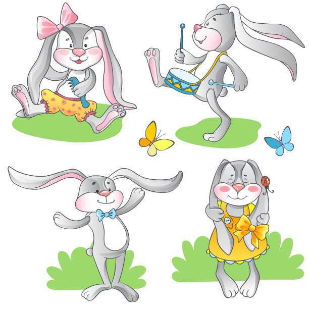 用蝴蝶结和蝴蝶装饰可爱的玩具兔子图片下载