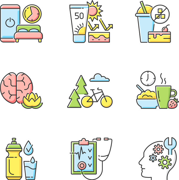 健康习惯发展RGB颜色图标集图片下载