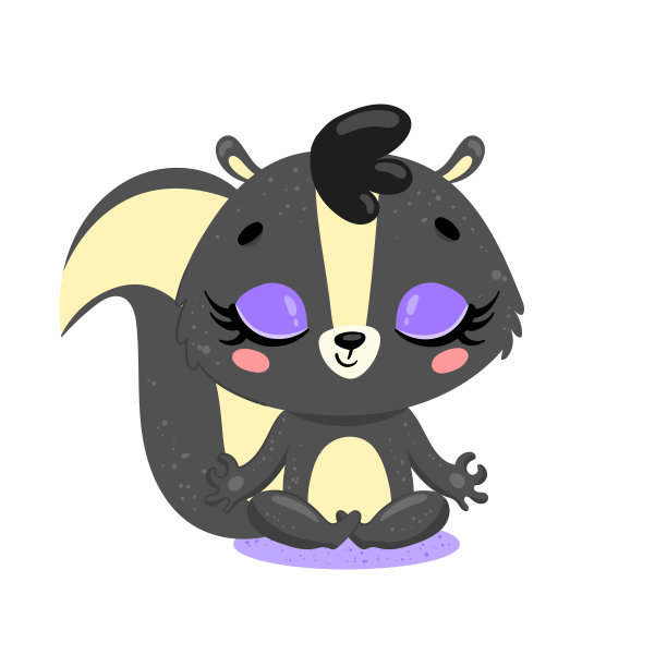 矢量可爱的卡通涂鸦臭鼬冥想。森林动物冥想。动物瑜伽图片下载