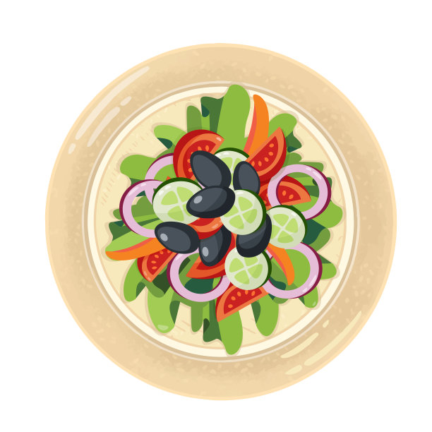 新鲜蔬菜沙拉放在平底盘子里图片下载