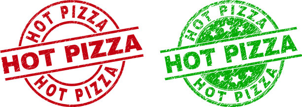 热披萨圆形印章使用不洁的纹理图片下载