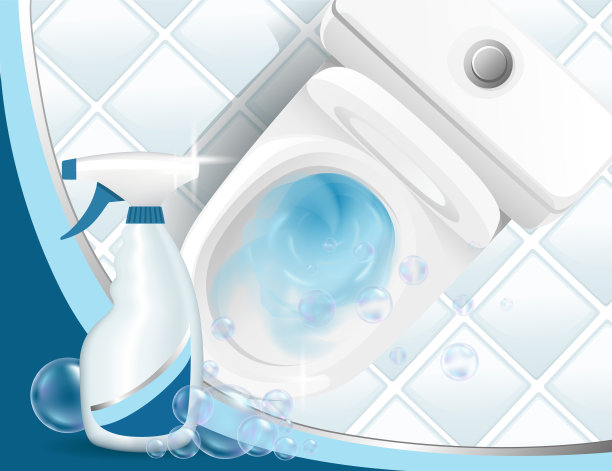 逼真的模板包的瓶子马桶清洁剂塑料瓶与清洁凝胶俯视图的马桶碗矢量插图图片下载