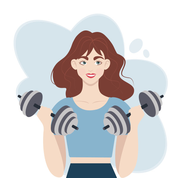 一个美丽的黑发女孩正在用哑铃健身图片下载