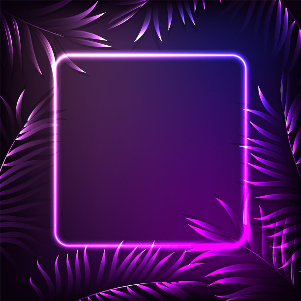 霓虹热带框架与棕榈叶图片下载