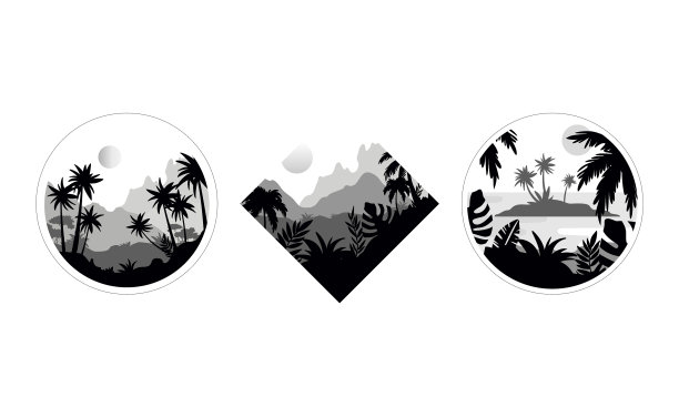 热带山地景观与棕榈树天空图片下载