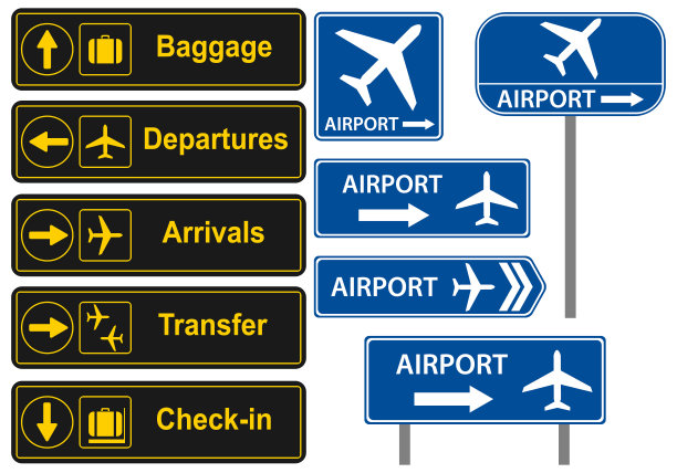 机场路标。向量,卡通插图。向量。图片下载