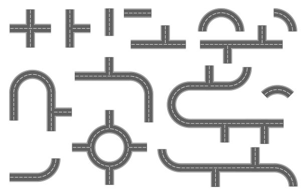 道路标示，道路标志，道路要素。向量,卡通插图。向量。图片下载