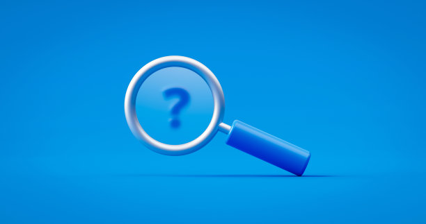 蓝色问号和搜索放大镜符号概念在查找常见问题背景上发现或研究放大镜对象。3 d渲染。图片下载