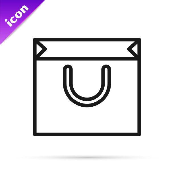 黑色线购物袋图标孤立在白色图片下载