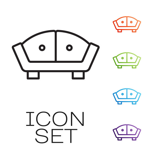 黑色线条沙发图标孤立在白色背景上图片下载