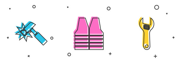 设置锤安全背心和可调节扳手图标图片下载