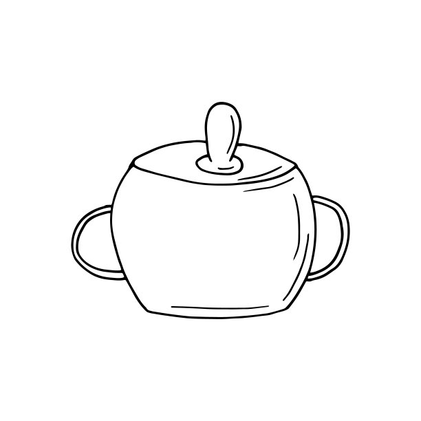 糖碗。手绘涂鸦图标。矢量，斯堪的纳维亚，北欧，极简主义，单色。盘子,厨房。图片下载