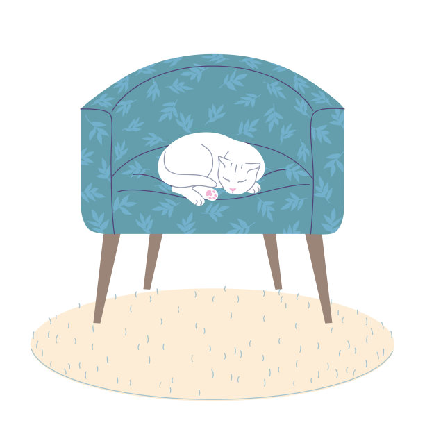 在扶手椅上睡觉的白猫图片下载