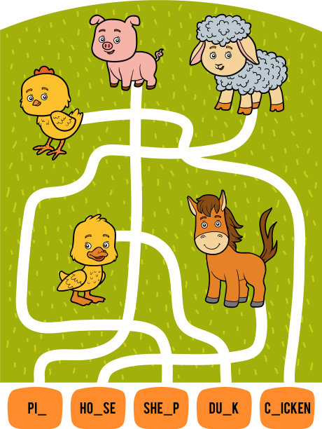 迷宫游戏为儿童设置农场动物图片下载