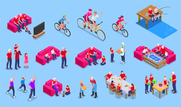 祖父母和孙子的等距集合图片下载