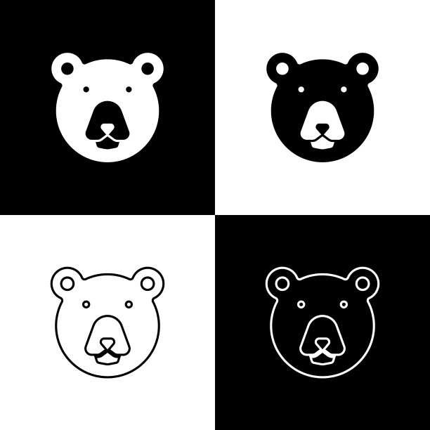 设置熊头图标隔离在黑色和白色图片下载