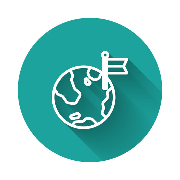 白线行星与旗帜图标隔离图片下载