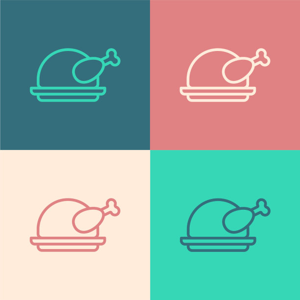 流行艺术线烤火鸡或鸡肉图标图片下载