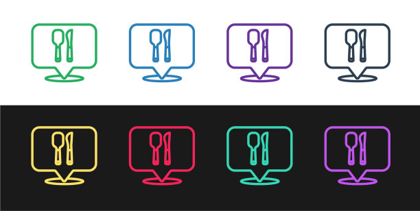 设置线咖啡馆和餐厅位置图标图片下载