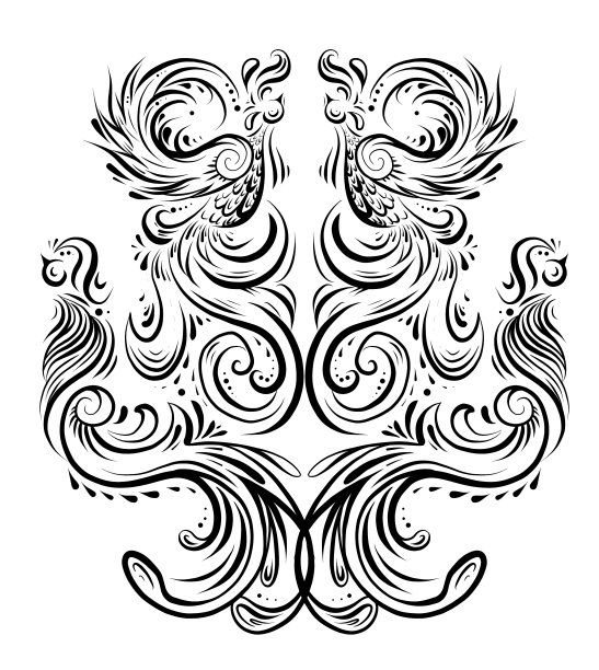 有卷曲尾巴和翅膀的鸟的轮廓图案图片下载