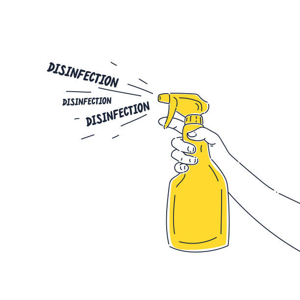 一个男人手里拿着一瓶清洁喷雾。消毒剂能消灭细菌。以清洁为主题的海报。图片下载