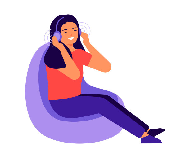 快乐的年轻女子在听音乐图片下载