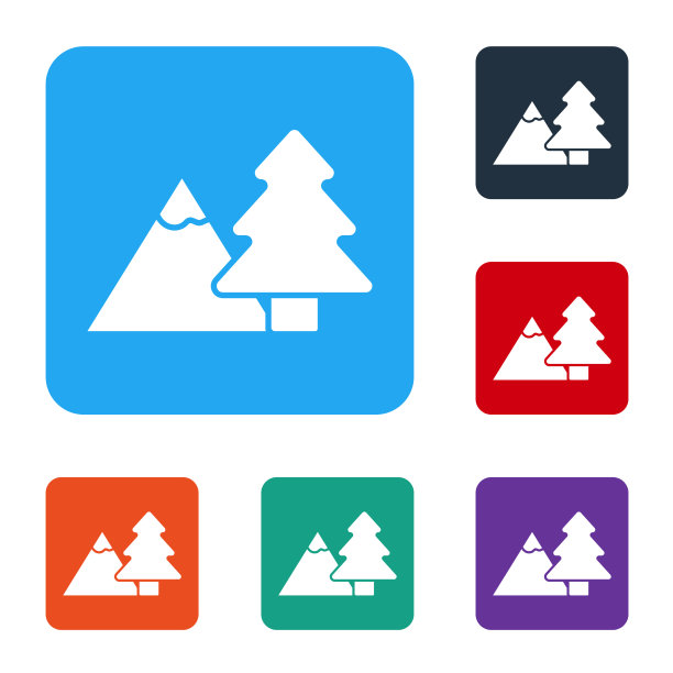 白色的山与树的图标孤立在白色图片下载