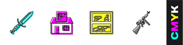 设置军用刀，猎枪和汤米图片下载