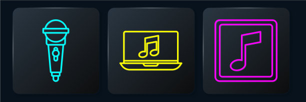 设置线路麦克风、音乐、音符和笔记本电脑图片下载