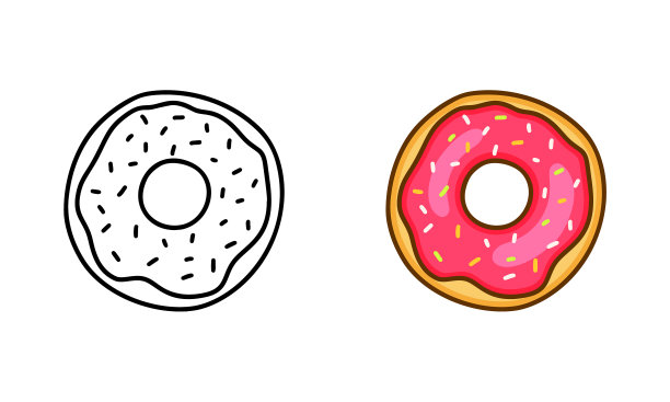 甜甜圈图标线性和彩色版本的黑色图片下载