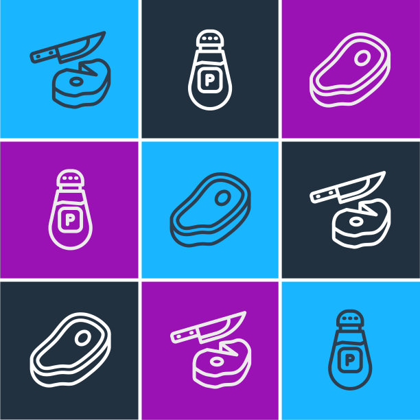 排牛排、刀叉和胡椒的图标图片下载