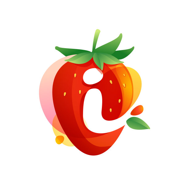 字母I的标志上有一个美味的成熟草莓图片下载