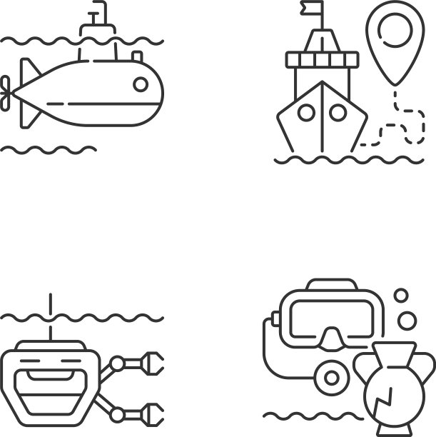 海洋勘探线性图标集图片下载