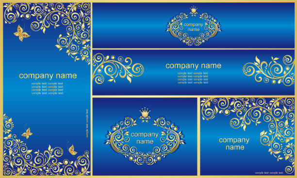 皇家蓝色模板与金色复古图案图片下载