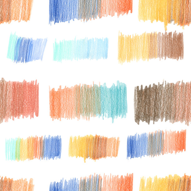 无缝图案手绘彩色铅笔污渍。蓝色、橙色、棕色和黄色的矩形点。图片下载