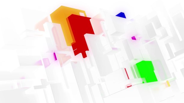 3 d渲染。抽象的光背景与不同大小的网络白色块，一些与多色辉光。使用大数据或区块链技术的人工智能的可视化。白色哑光玻璃。图片下载