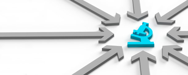 用于医学研究的显微镜图标上的灰色箭头。图片下载