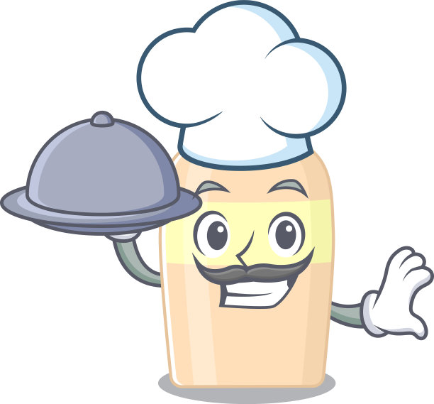 吉祥物设计墨粉厨师在托盘上提供食物图片下载