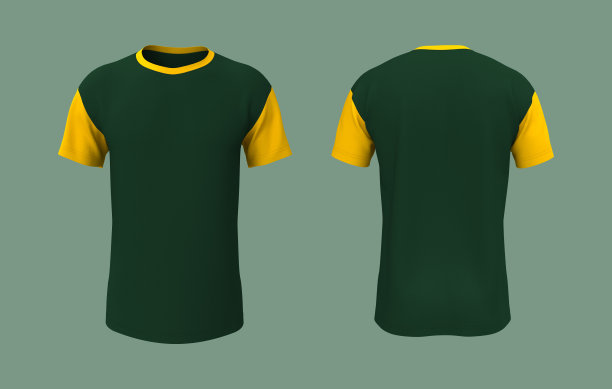 男人的色块t恤模型在前面，侧面和背面的观点图片下载