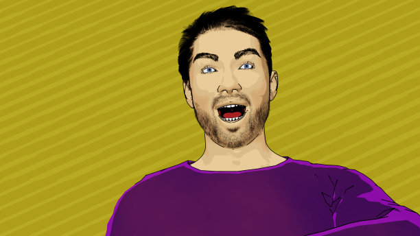 男人尖叫看惊讶有趣的人派对紫色和黄色3D插图图片下载