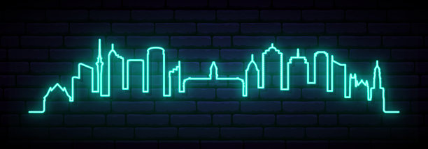 蓝色的霓虹天际线照亮了奥克兰图片下载