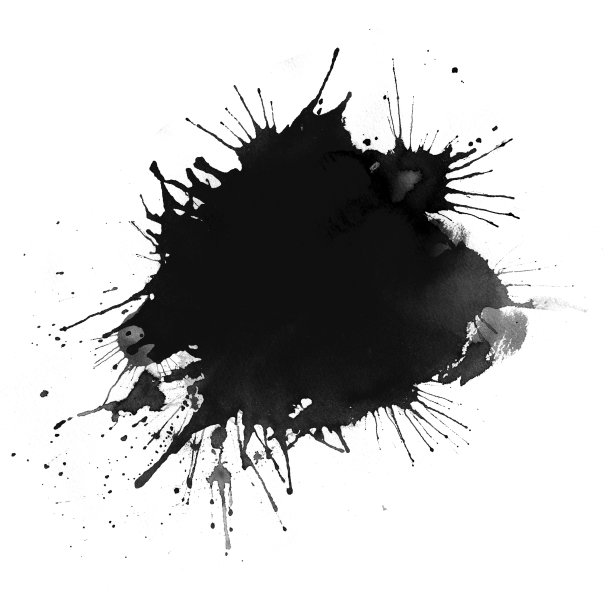 白色背景上的黑色水彩污渍。抽象绘画，天真的艺术。溅的墨水。图片下载