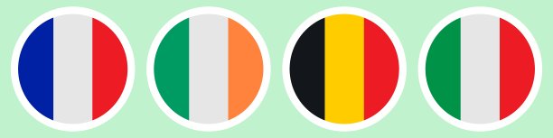 各国旗帜：法国、爱尔兰、比利时、意大利彩色矢量图标图片下载