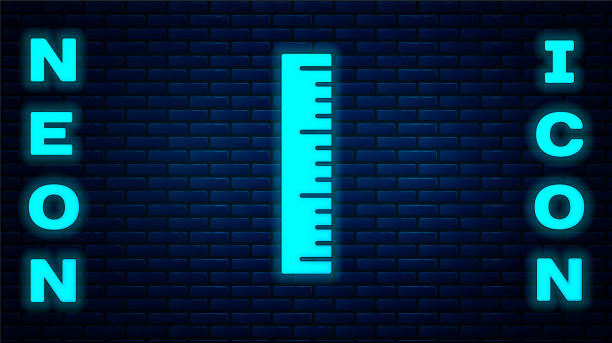 霓虹灯标尺图标孤立在砖墙上图片下载
