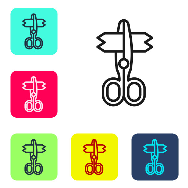 黑色线剪刀图标孤立在白色图片下载