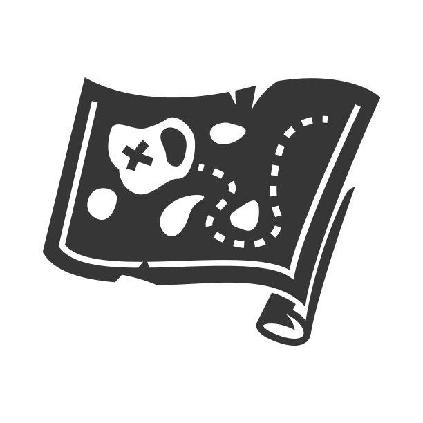 藏宝图黑色粗体剪影图标图片下载